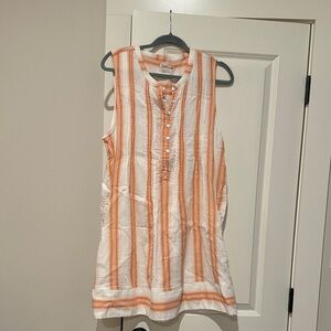 Faherty Orange and White Striped Sleeveless Dress